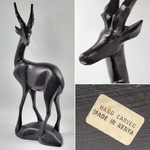 VTG Hand Carved Black Wood African Antelope Gazelle 14" Figurine Statue Kenya‎